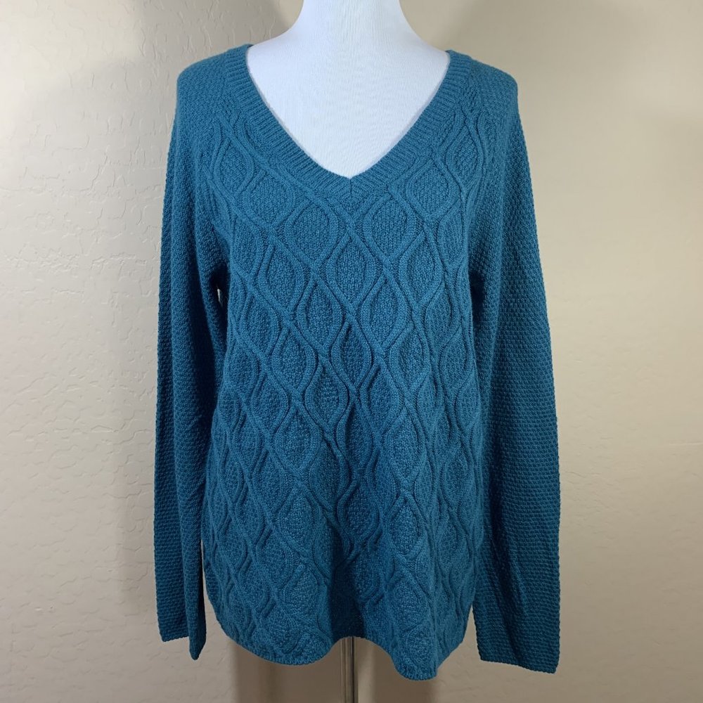 89th and Madison Knit Sweater Large Teal LS VNeck - Picture 1 of 7